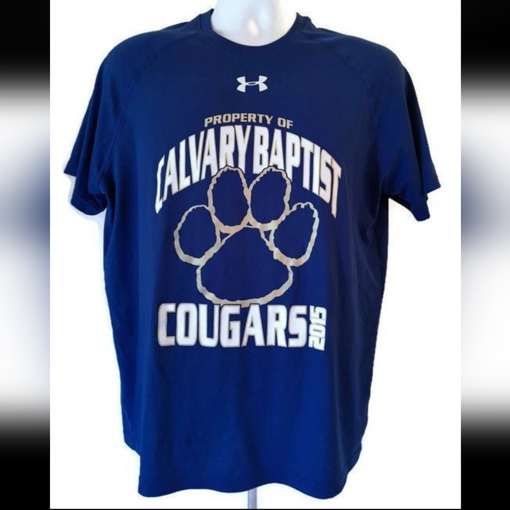 Under Armour Property Calvary Baptist Cougars 2015 Men's T-Shirt Blue Size M